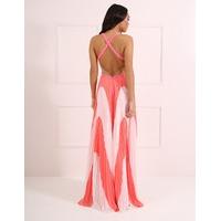 DORA - Coral and White Chiffon Maxi Dress with Crossover Back