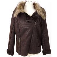 Dorothy Perkins Size 14 Brown Faux Fur Trim Jacket