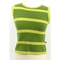 Douglas Of Scotland Size 6 High Quality Soft and Luxurious Pure Cashmere Tonal Green Striped Sleeveless Jumper