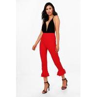 Double Ruffle Crepe Cropped Trousers - red