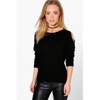 Donna Cold Shoulder Moss Stitch Jumper - black