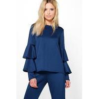 Double Frill Sleeve Top - navy