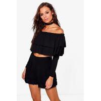 Double Frill Off The Shoulder Crop - black