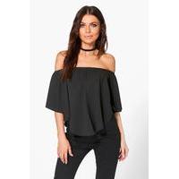 Double Layer Curved Hem Bardot - black