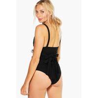 Double Buckle Tie Back Plunge Body - black