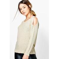 Donna Cold Shoulder Moss Stitch Jumper - sand