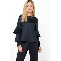 Double Frill Sleeve Top - black