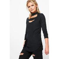 Double Strap Neck Rib Top - black