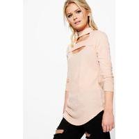 double strap neck rib top blush