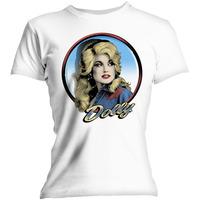 Dolly Parton Women\'s Silver Loop Short Sleeve T-shirt, White, Large
