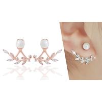 double leaf simulated crystal earrings 2 colours