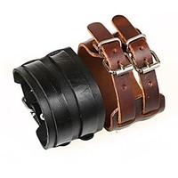 double buckle retro unisex wide leather bracelet