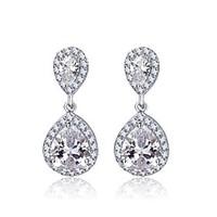 Double Teardrop Cubic Zircon Dangle Bridal Earrings for Women