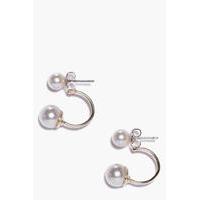 Double Faux Pearl Stud Earrings - gold