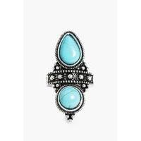 double turquoise stone boho ring silver