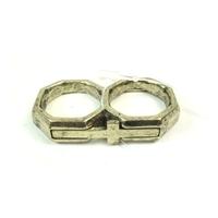Double Finger Gold Coloured Cross Ring - Size M/L