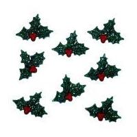 Dress It Up Shaped Novelty Buttons Christmas Glitter Holly