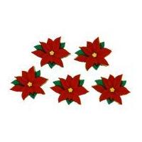 Dress It Up Shaped Novelty Buttons Christmas Red Poinsettias