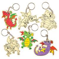 dragon colour in wooden keyrings pack of 6