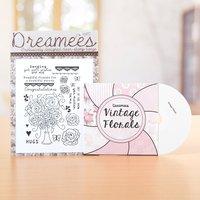 Dreamees Radiant Rose Stamp Set and Vintage Floral CD ROM Bundle 402457