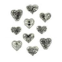 Dress It Up Shaped Novelty Buttons Assorted Hearts Silver