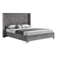 drogo chenille bed frame silver king