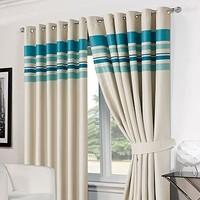 Dreamscene Luxury Ring Top Fully Lined Thermal Blackout Striped Curtain, Polyester, Teal, 66 x 72-Inch