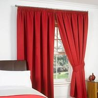 Dreamscene Luxury Fully Lined Pair Thermal Blackout Pencil Pleat Curtains with Tiebacks, , Polyester, Red, 46 x 72-Inch