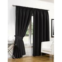 Dreamscene Luxury Ring Top Fully Lined Pair Thermal Blackout Eyelet Curtains with Tiebacks Black, 66 x 72-Inch