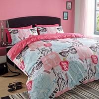 Dreamscene Duvet Cover with Pillowcase Bedding Set New York Pink Blue Brown-Super King