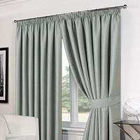 Dreamscene Luxury Basket Weave Blackout Thermal Lined Tape Top Curtains with Tiebacks - Duck Egg Blue, 46 x 72-Inch