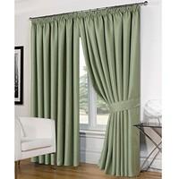 Dreamscene Luxury Basket Weave Blackout Thermal Lined Tape Top Curtains with Tiebacks - Soft Green, 46 x 54-Inch
