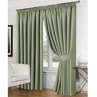 Dreamscene Luxury Basket Weave Blackout Thermal Lined Tape Top Curtains with Tiebacks - Soft Green, 46 x 72-Inch