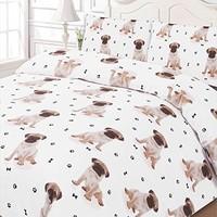 Dreamscene Luxuriously Soft Animal Pug Duvet Cover Bedding Set With Pillowcases, White, Double