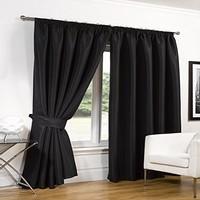 Dreamscene Luxury Ring Top Fully Lined Pair Thermal Blackout Eyelet Curtains with Tiebacks Black, 46 x 72-Inch