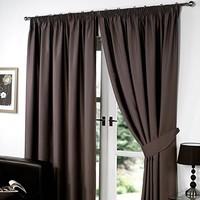 Dreamscene Thermal Pencil Pleat Ready Made Lined Blackout Pair Curtains with Tiebacks, Chocolate, 90 x 54-Inch