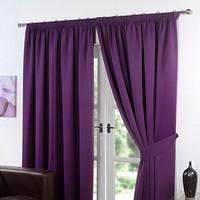 Dreamscene Luxury Fully Lined Pair Thermal Blackout Pencil Pleat Curtains with Tiebacks, , Polyester, Plum Purple, 46 x 72-Inch
