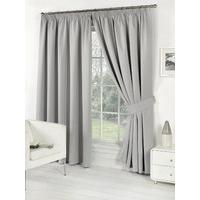 Dreamscene Thermal Pencil Pleat Blackout PAIR Curtains Ready Made Lined with Tiebacks - Silver 90\