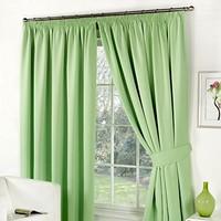 Dreamscene Luxury Fully Lined Pair Thermal Blackout Pencil Pleat Curtains with Tiebacks, , Polyester, Sage Light Green, 66 x 72-Inch