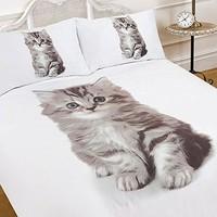 Dreamscene Duvet Cover with Pillow Case 3D Sweet Kitten Animal Print - Double Size Quilt Bedding Set