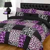 Dreamscene Kruger Animal Print Duvet Bedding Set With Pillowcases, Purple, Super-King