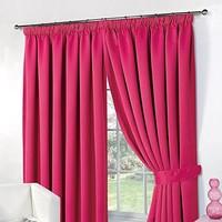 Dreamscene Thermal Pencil Pleat Ready Made Lined Blackout Pair Curtains with Tiebacks, Raspberry, 46 x 54-Inch