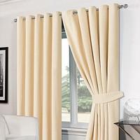 Dreamscene Luxury Chenille Blackout Thermal Lined Eyelet Curtains with Tiebacks - Cream, 66x54