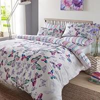 Dreamscene Duvet Cover with Pillow Case Bedding Set Butterfly White Purple Blue - Double