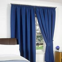 Dreamscene Luxury Fully Lined Pair Thermal Blackout Pencil Pleat Curtains with Tiebacks, , Polyester, Blue, 46 x 72-Inch