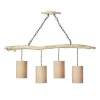 DRI0433 Driftwood 4 Light Pendant Light In Old Ivory With Taupe Silk Shade
