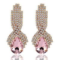 Droplets Rhinestone Bridal Noble Pink Crystal Drop Earrings