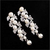 Drop Earrings Dangling Style Euramerican Crystal Imitation Pearl Alloy Leaf Jewelry ForWedding Party