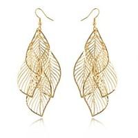 Drop Earrings Hollow Elegant Long European Statement Jewelry Alloy Leaf Black Sliver Golden Jewelry For Wedding Party Daily Casual 1 Pair