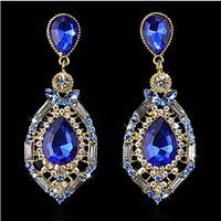 Drop Earrings Gemstone Cubic Zirconia Rhinestone Alloy Fashion Drop Emerald Pink Royal Blue Jewelry 2pcs